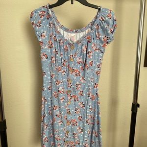 Blue Floral Off the Shoulder Dress